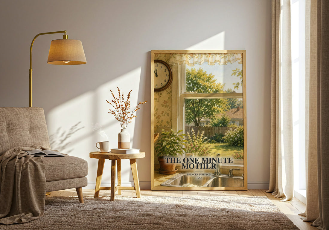 The one minute mother watercolour print in frame leaning in hallway – non fiction wall art
