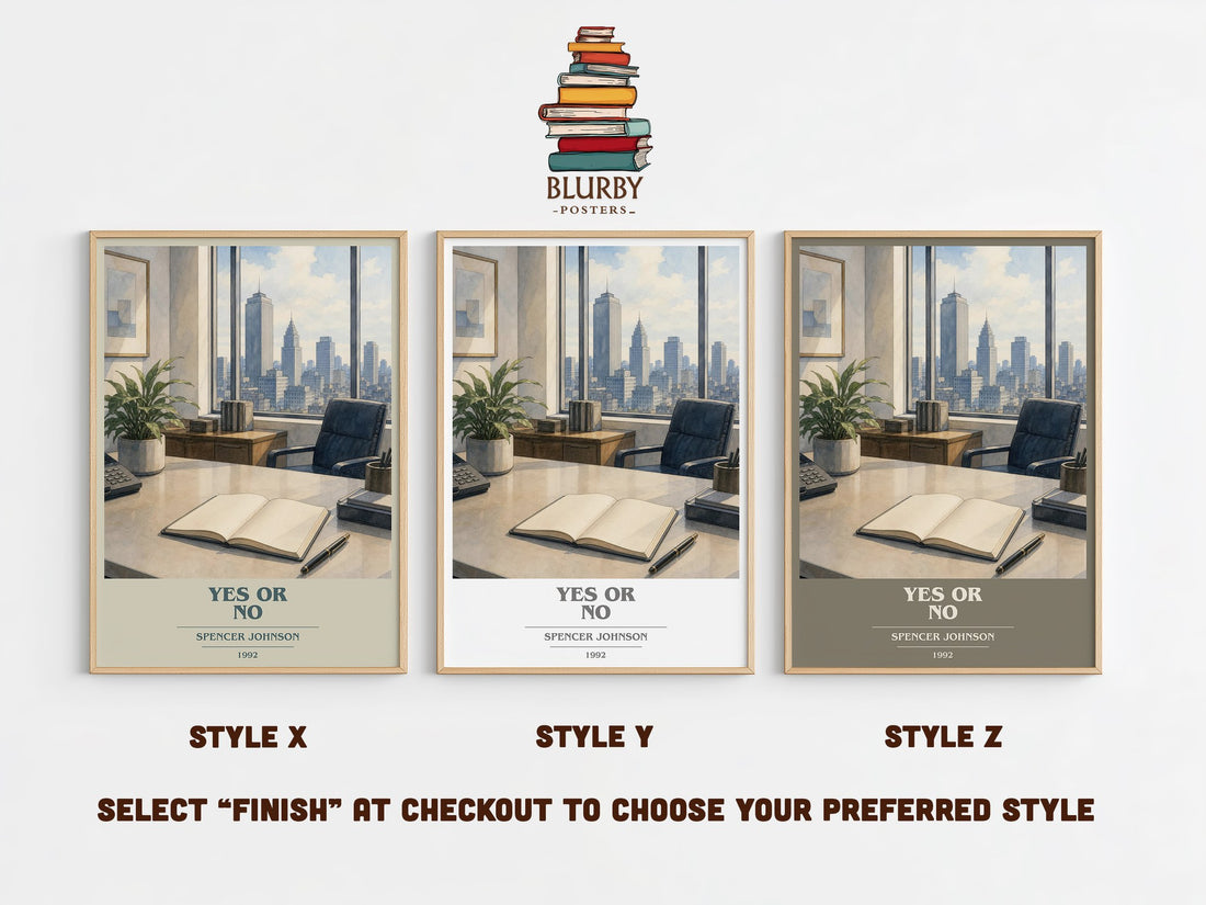 Yes or No book cover print in frame leaning in hallway – non fiction wall art (mockup)