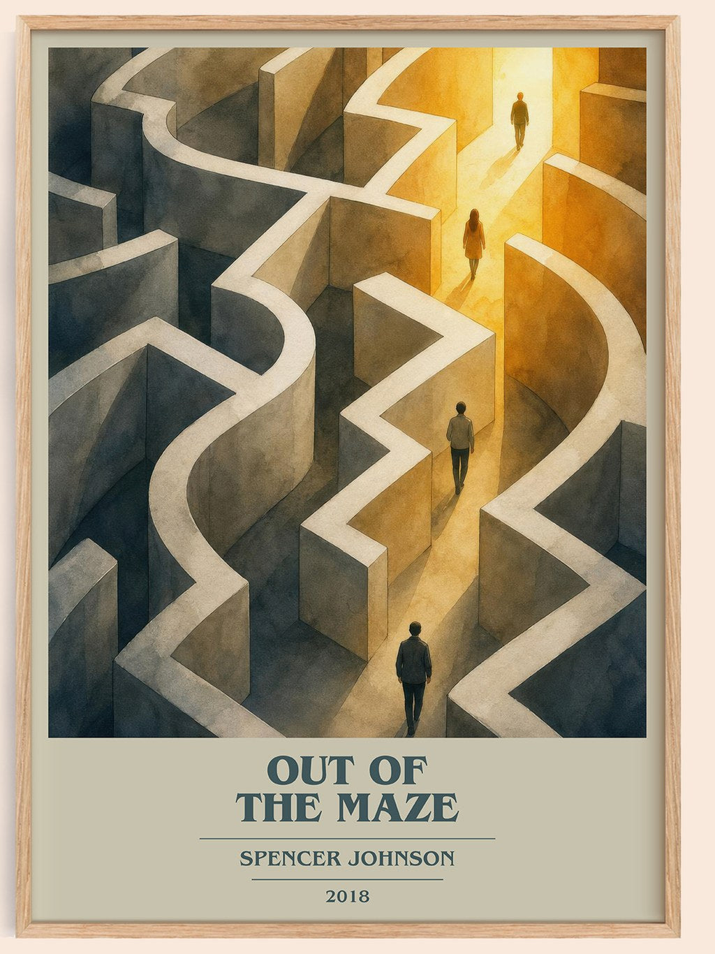 Out of the maze book cover book poster by Spencer Johnson – framed literary art print