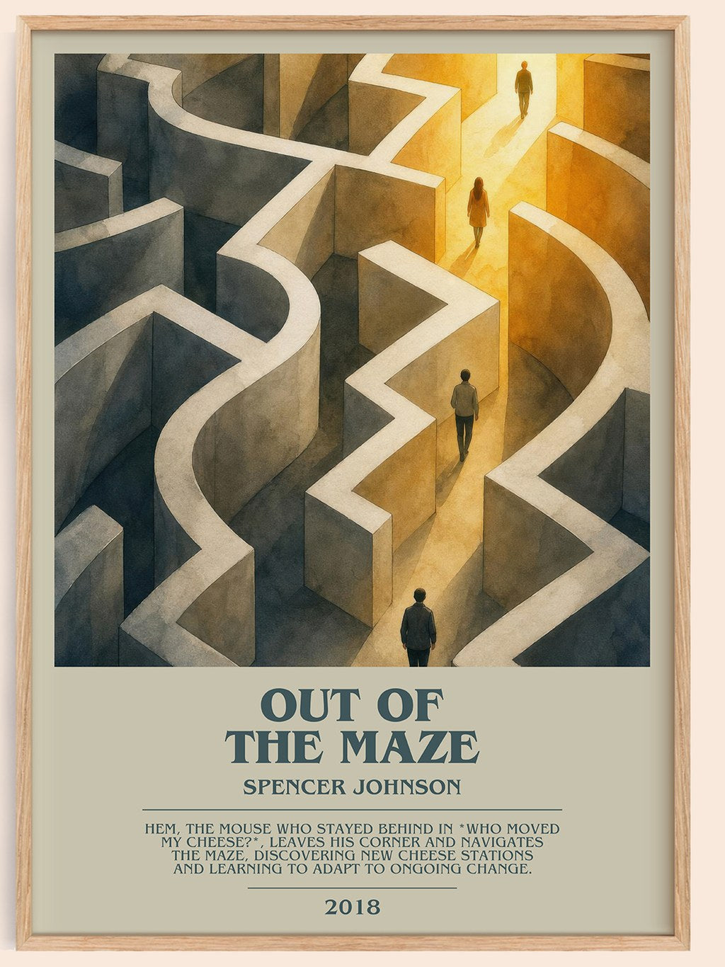 Out of the maze bookish book poster by Spencer Johnson – framed literary art print