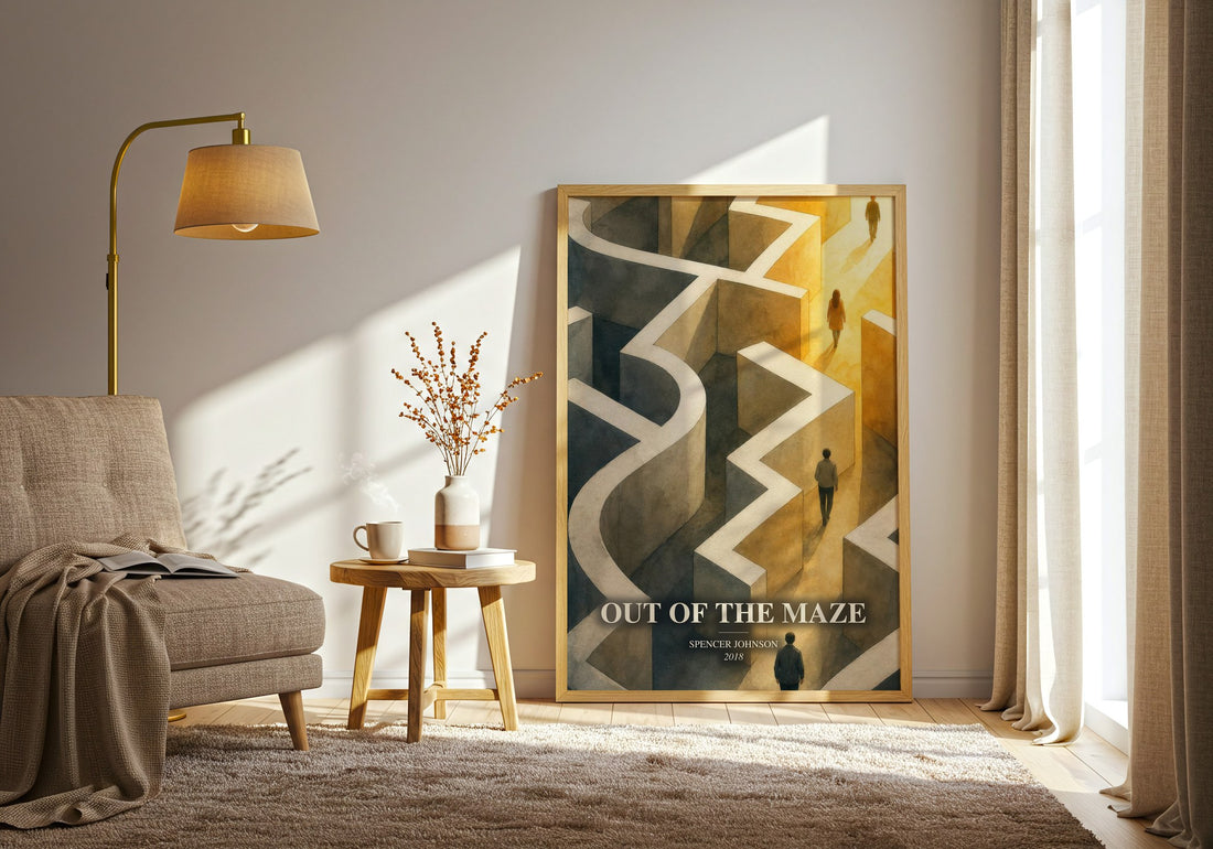 Out of the maze watercolour print in frame leaning in hallway – non fiction wall art
