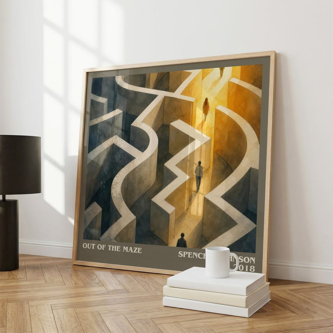 Out of the maze literary print framed by window – literary home decor