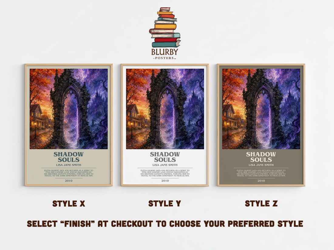 Shadow souls bookish print in frame leaning in hallway – young adult wall art (mockup)