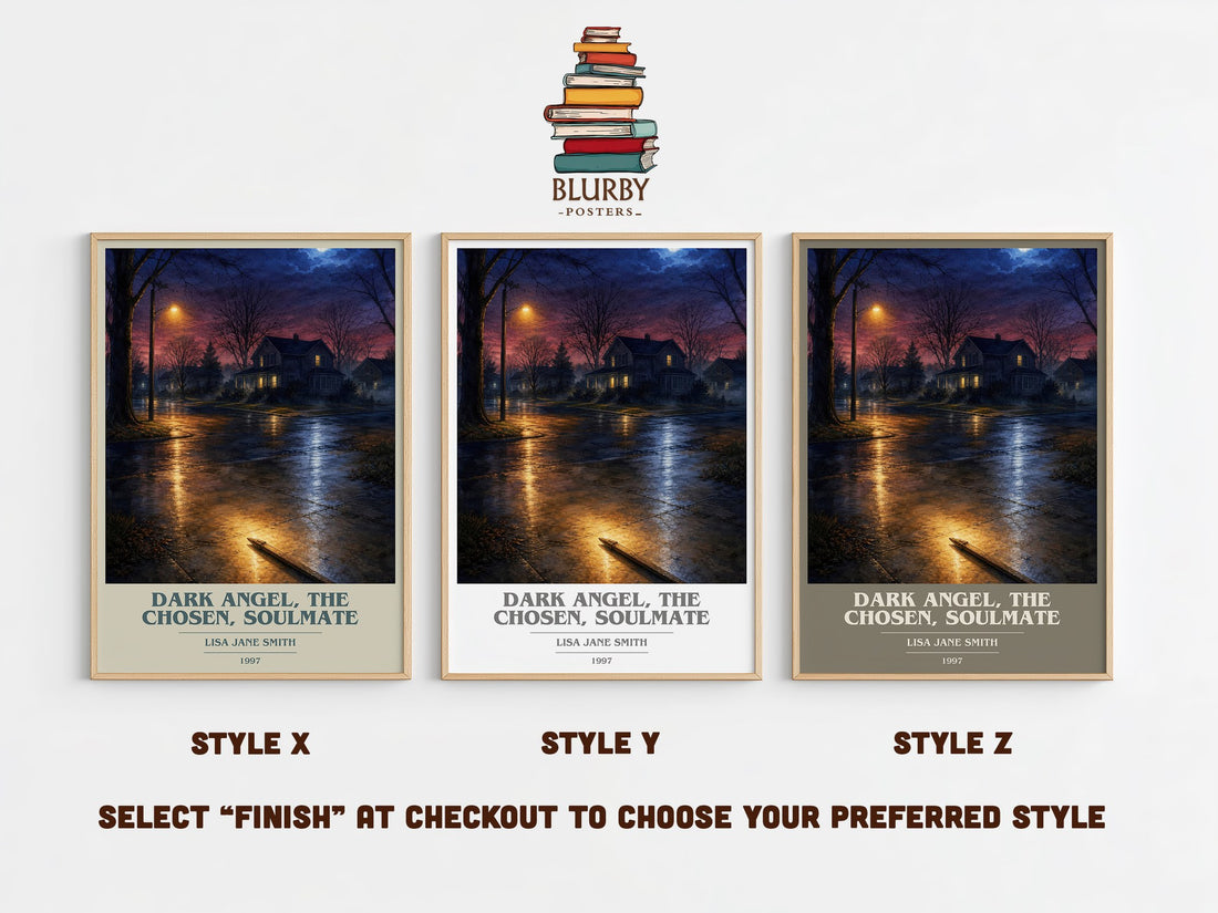 Dark Angel, The Chosen, Soulmate book cover print in frame leaning in hallway – young adult wall art (mockup)