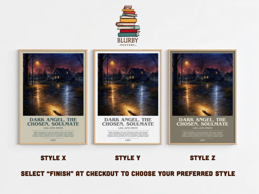 Dark Angel, The Chosen, Soulmate bookish print in frame leaning in hallway – young adult wall art (mockup)