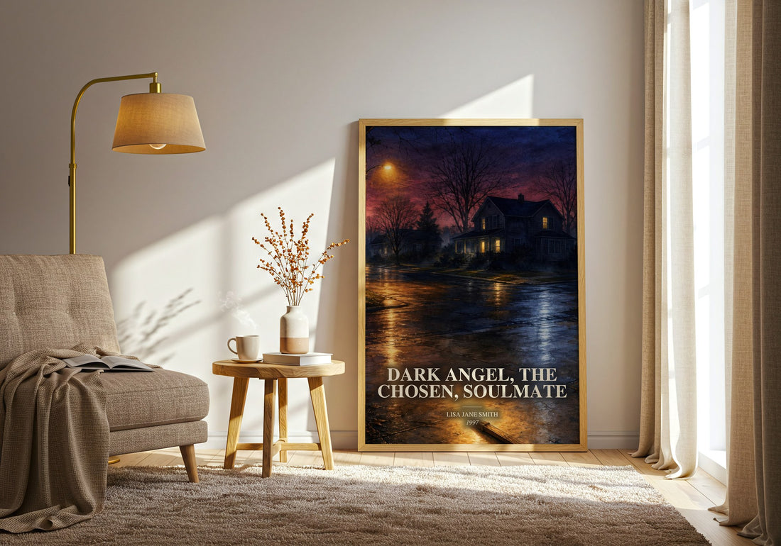 Dark Angel, The Chosen, Soulmate watercolour print in frame leaning in hallway – young adult wall art
