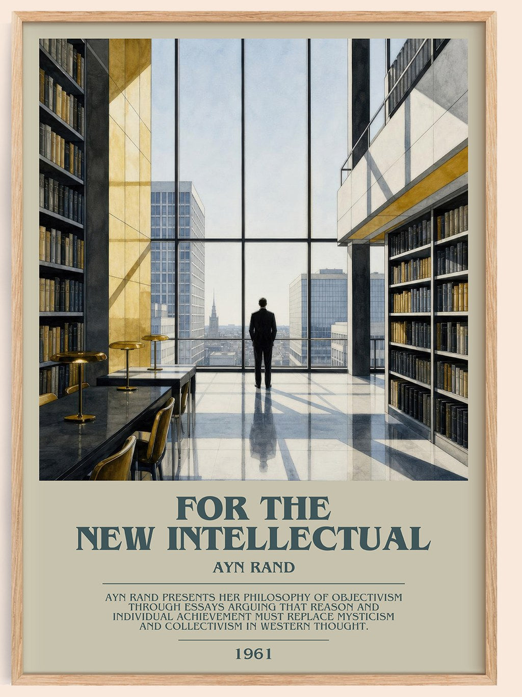 For the New Intellectual bookish book poster by Ayn Rand – framed literary art print
