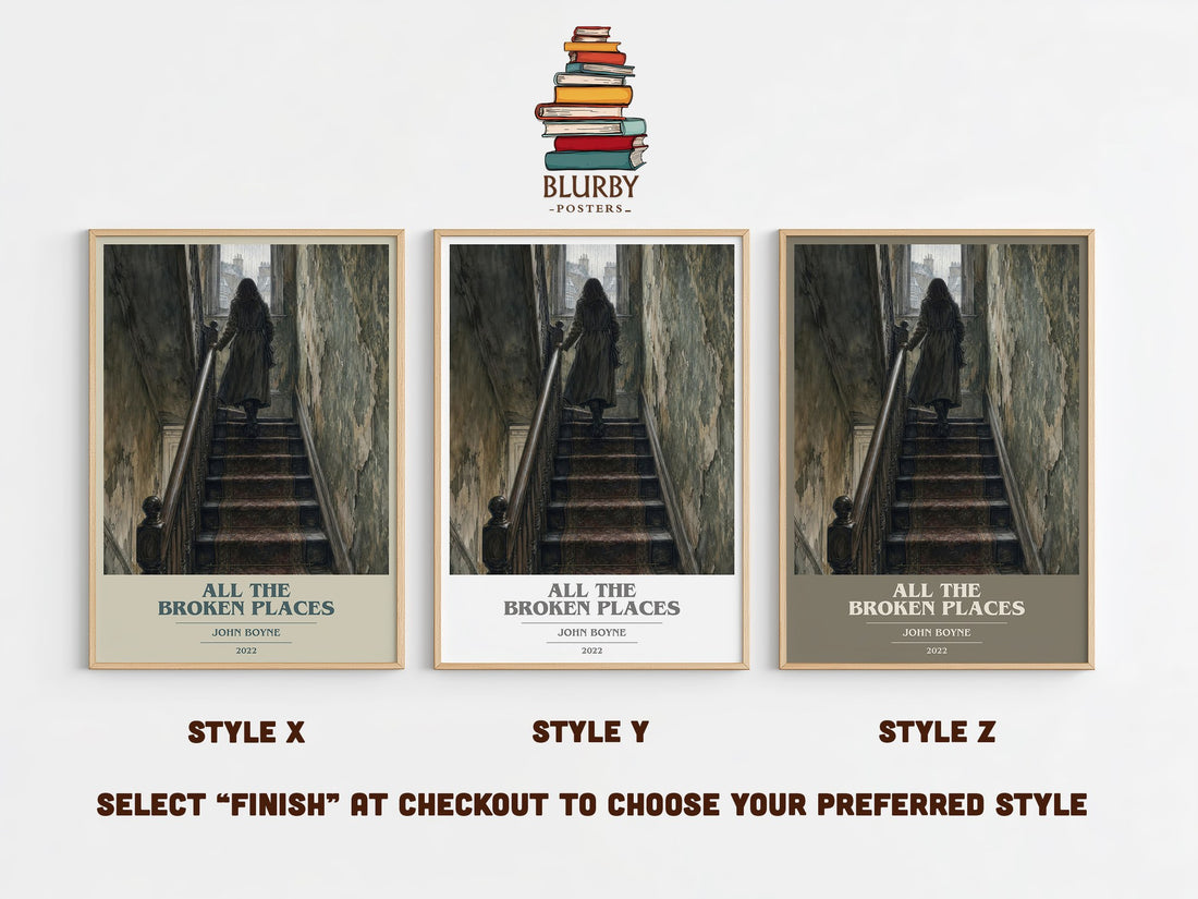 All the Broken Places book cover print in frame leaning in hallway – historical fiction wall art (mockup)