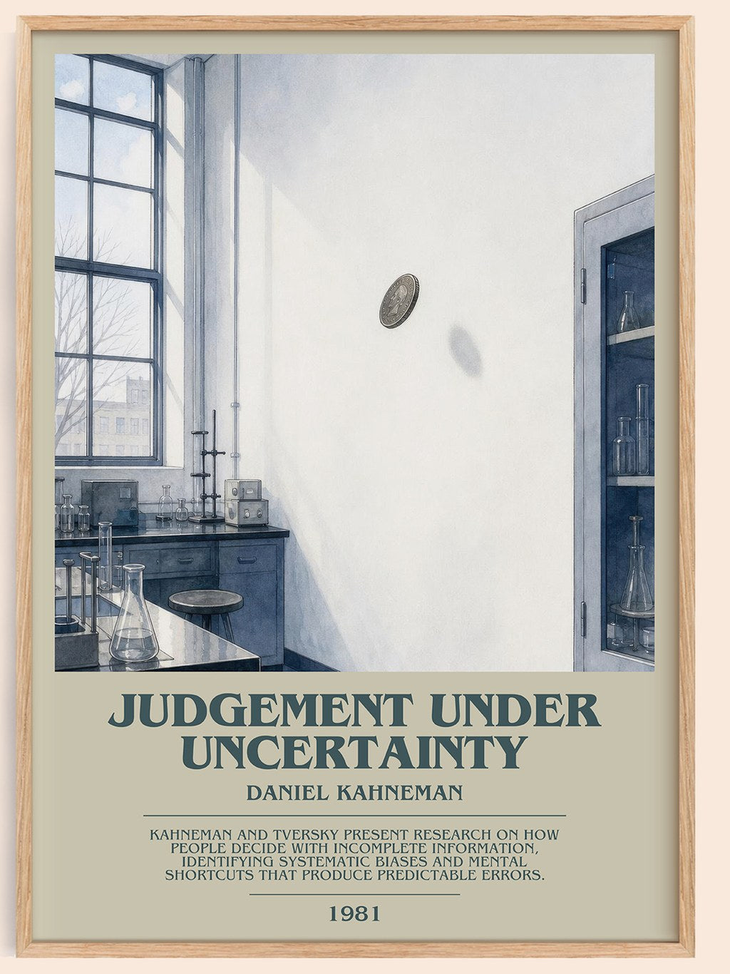 Judgement under uncertainty bookish book poster by Daniel Kahneman – framed literary art print