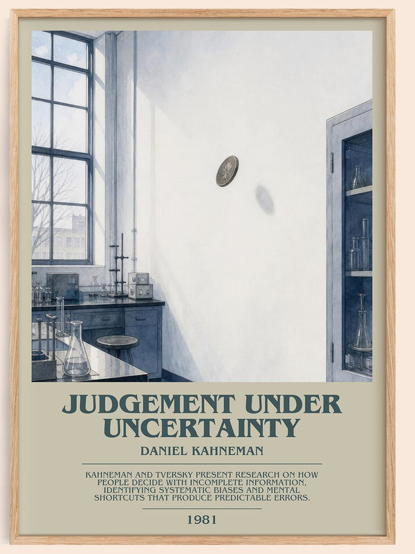 Judgement under uncertainty bookish book poster by Daniel Kahneman – framed literary art print