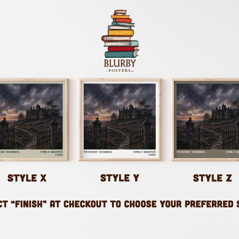 Mystery Stories literary print in frame leaning in hallway – gothic wall art
