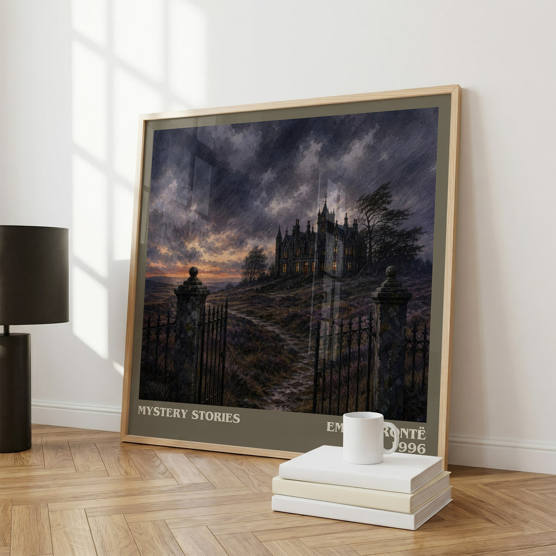 Mystery Stories literary print framed by window – literary home decor