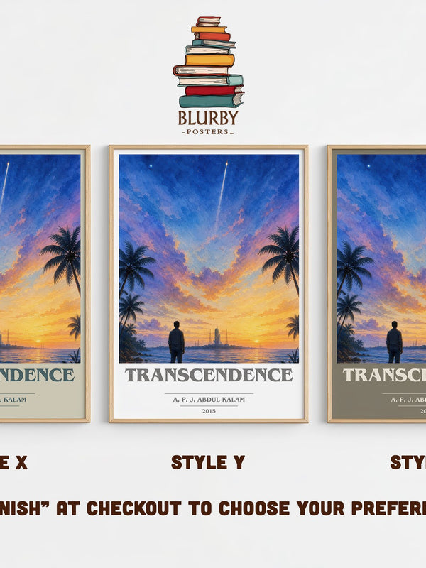 Transcendence book cover print in frame leaning in hallway – memoir wall art