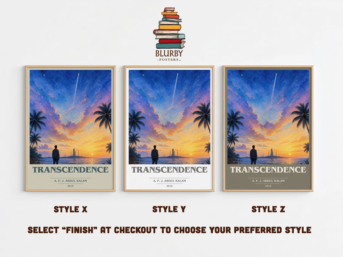 Transcendence book cover print in frame leaning in hallway – memoir wall art (mockup)