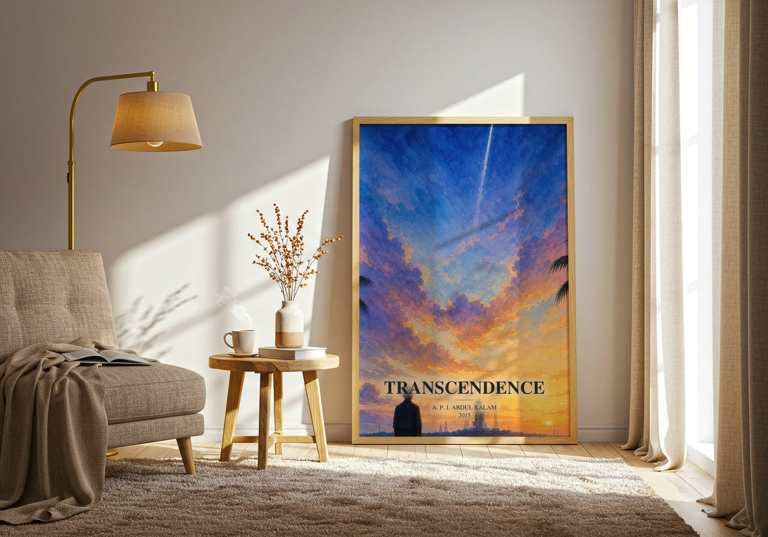 Transcendence watercolour print in frame leaning in hallway – memoir wall art