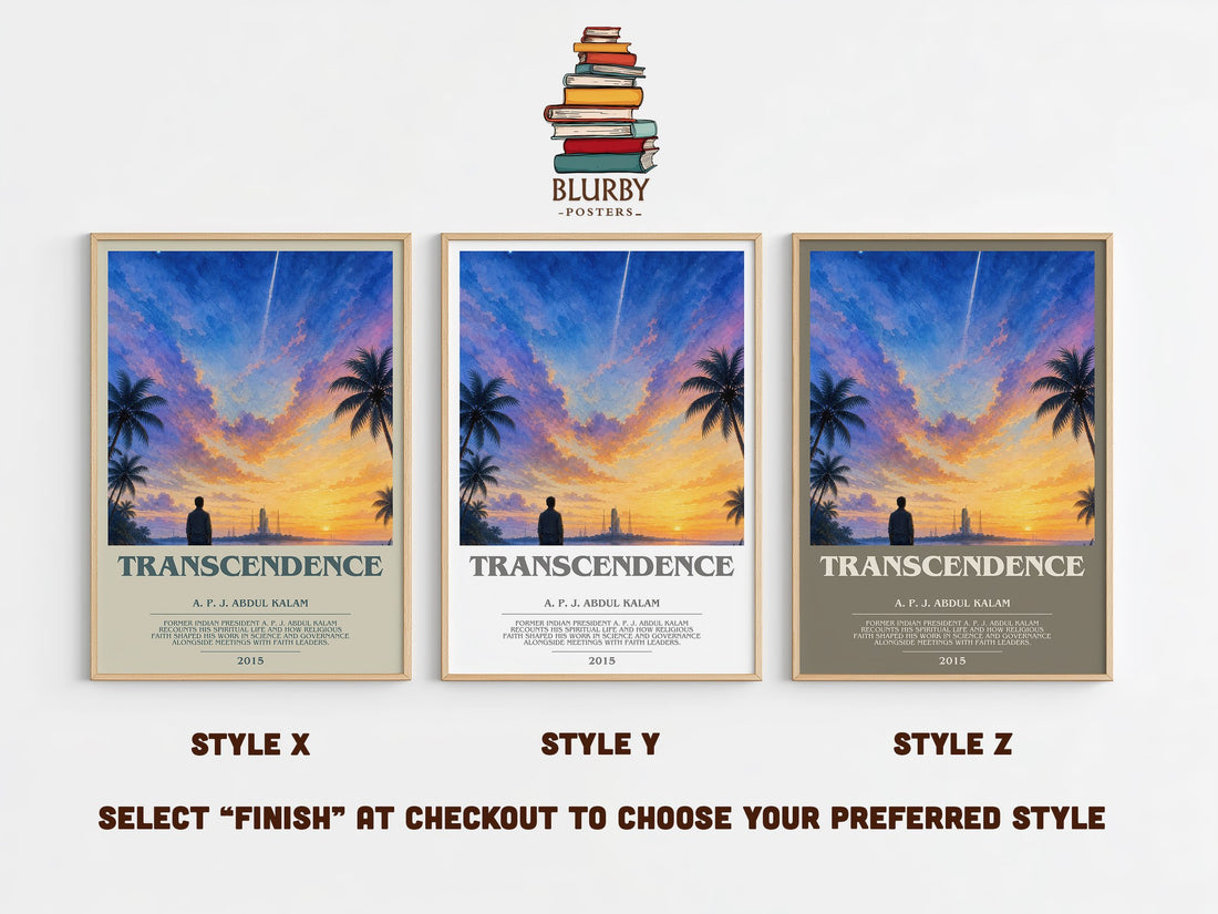 Transcendence bookish print in frame leaning in hallway – memoir wall art (mockup)