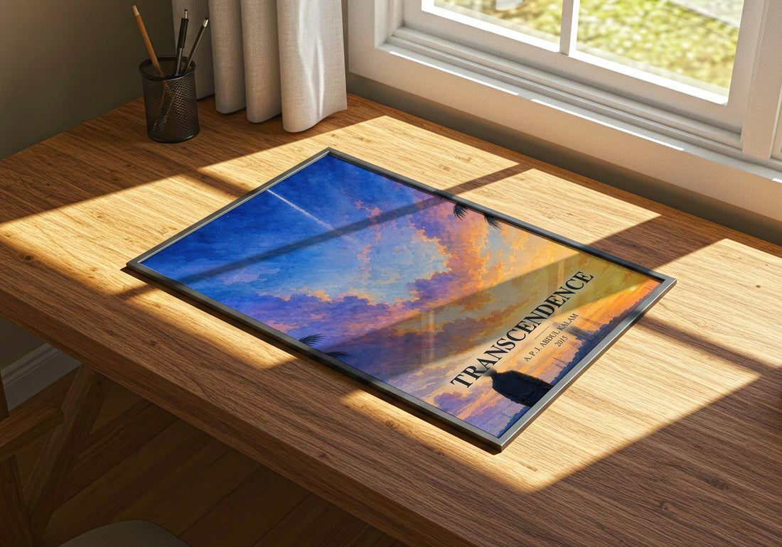 Transcendence watercolour book poster framed on wall – memoir wall art