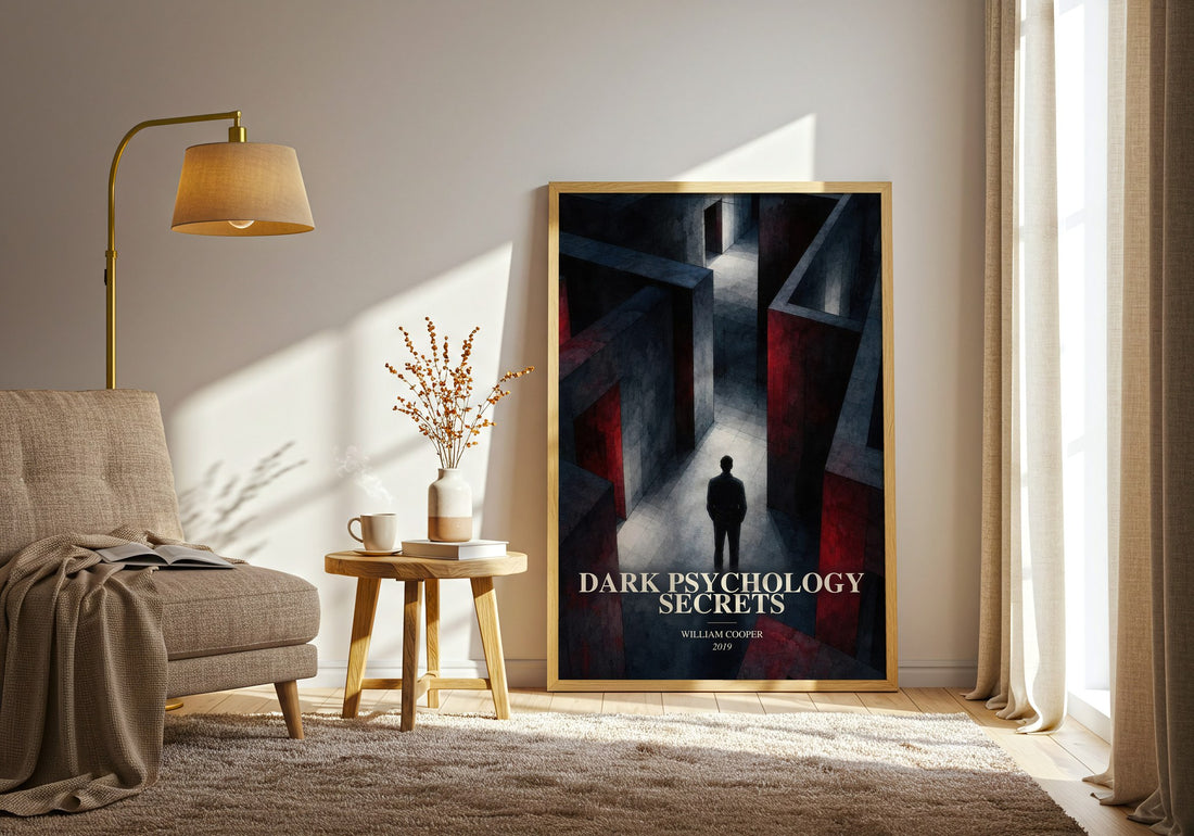 Dark Psychology Secrets watercolour print in frame leaning in hallway – __new__:self help wall art