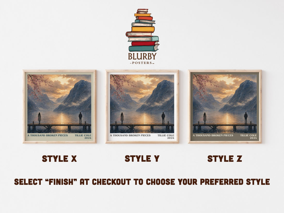 A Thousand Broken Pieces literary print in frame leaning in hallway – romance wall art (mockup)
