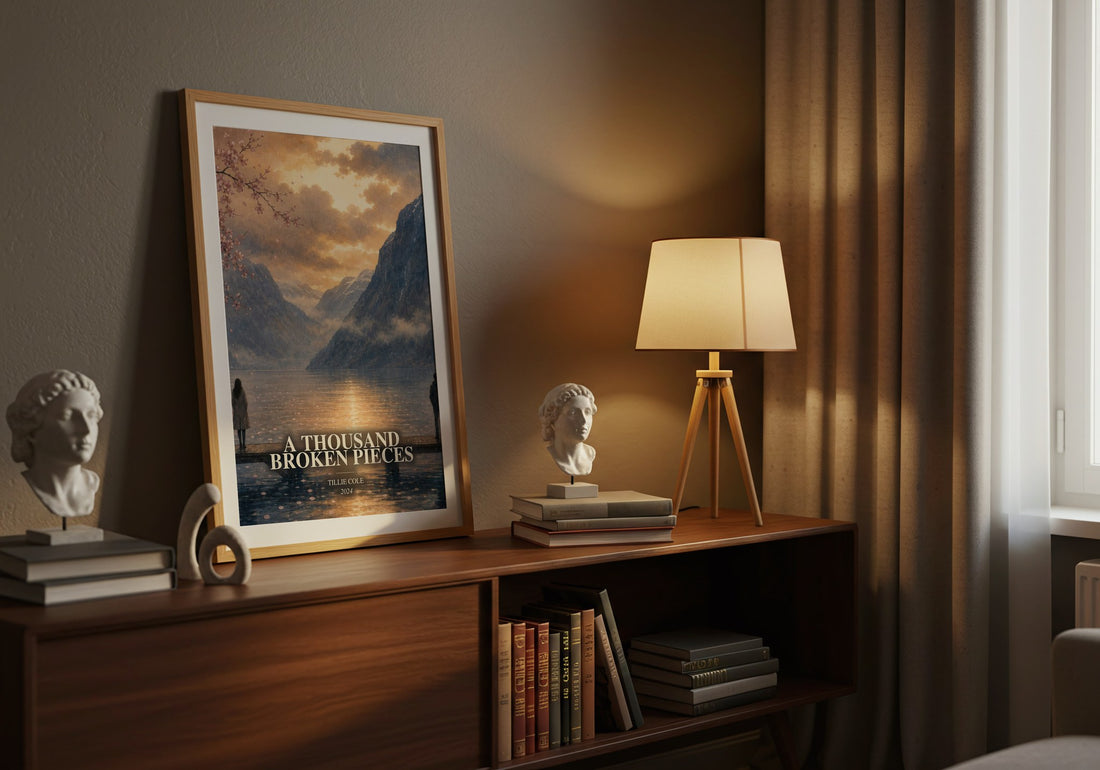 A Thousand Broken Pieces watercolour print on bookshelf – Tillie Cole fan gift