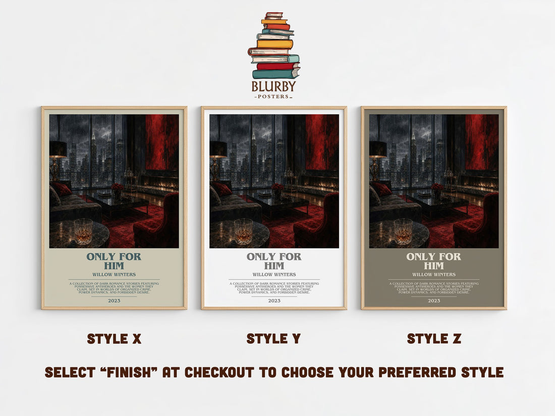 Only for Him bookish print in frame leaning in hallway – romance wall art (mockup)