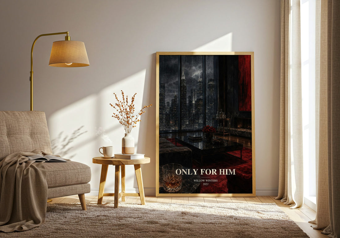 Only for Him watercolour print in frame leaning in hallway – romance wall art