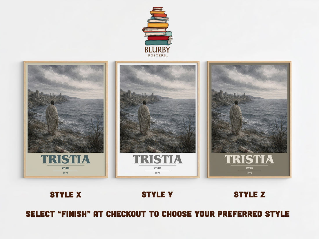 Tristia book cover print in frame leaning in hallway – poetry wall art (mockup)
