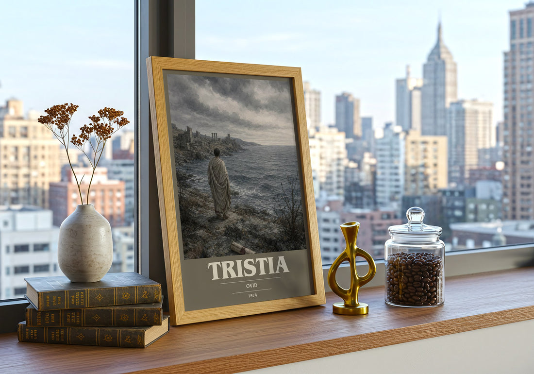 Tristia book cover print framed by window – literary home decor