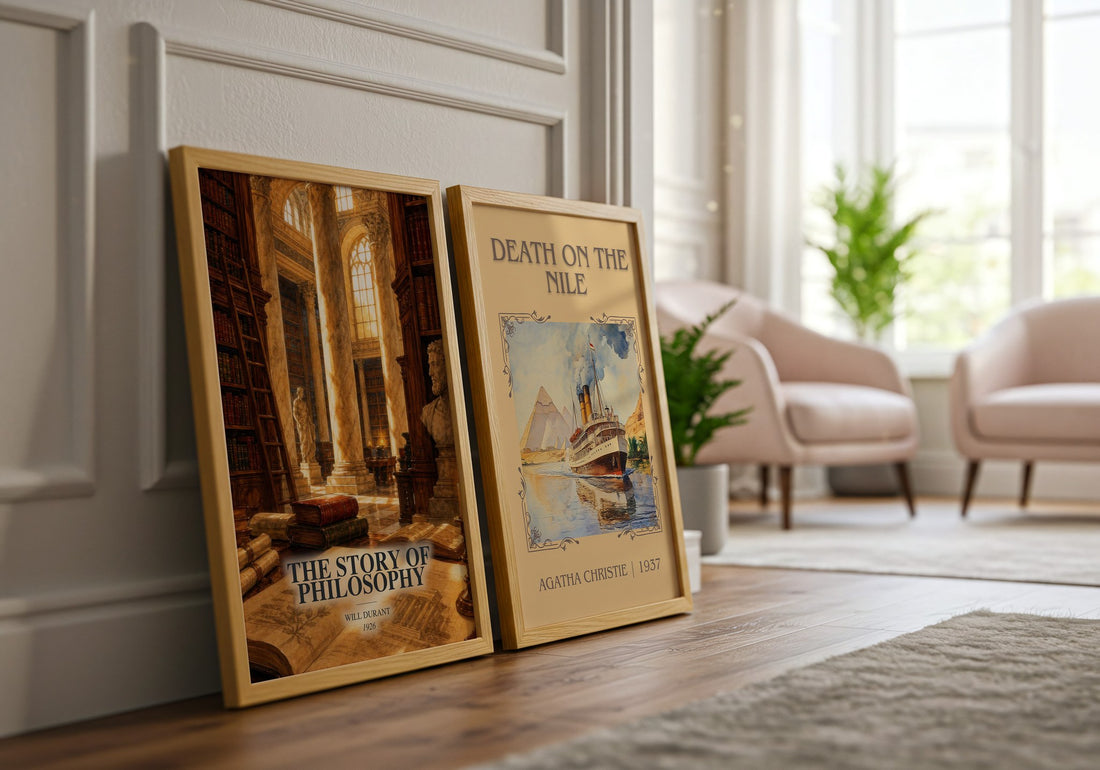 The Story of Philosophy watercolour print framed by window – literary home decor