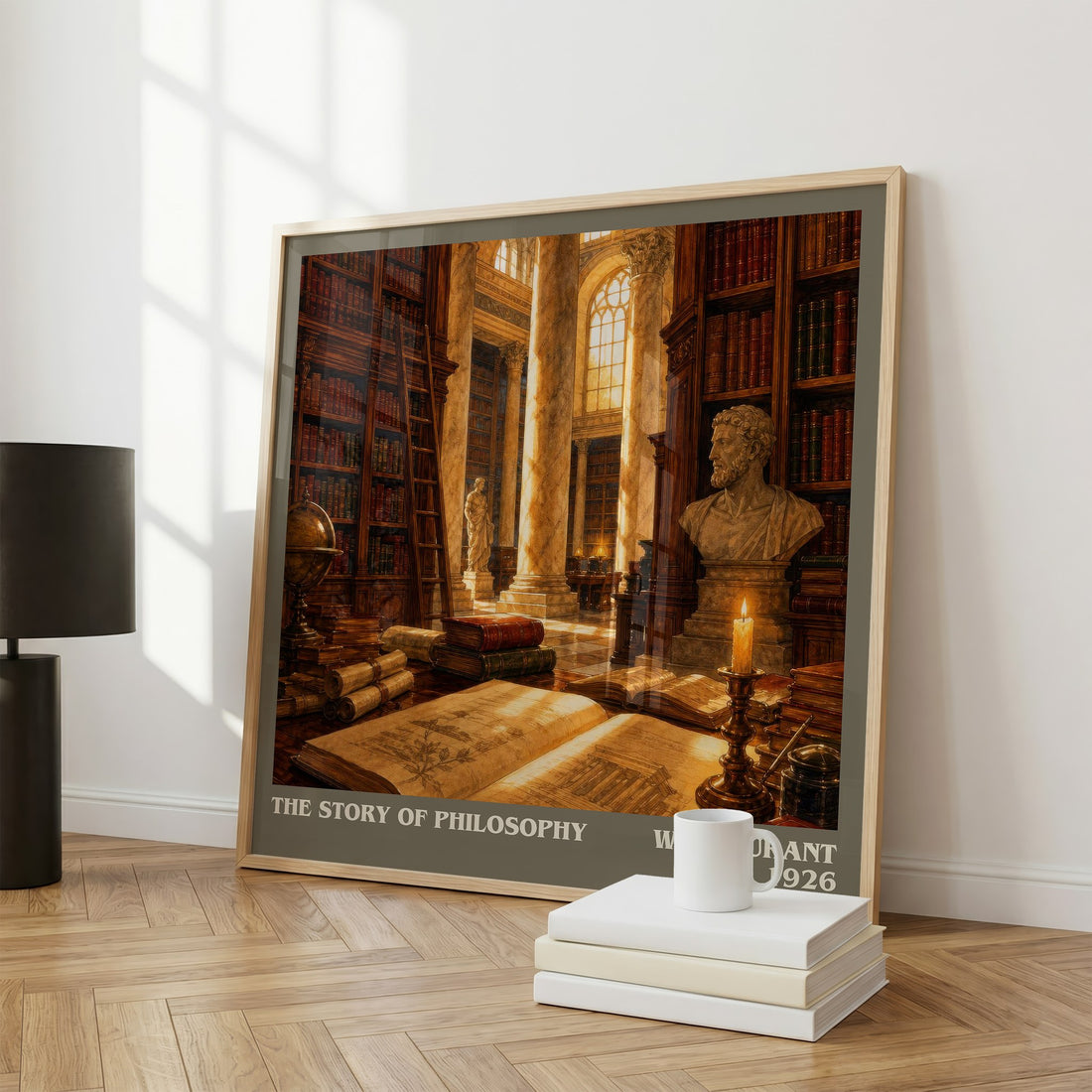 The Story of Philosophy literary print framed by window – literary home decor