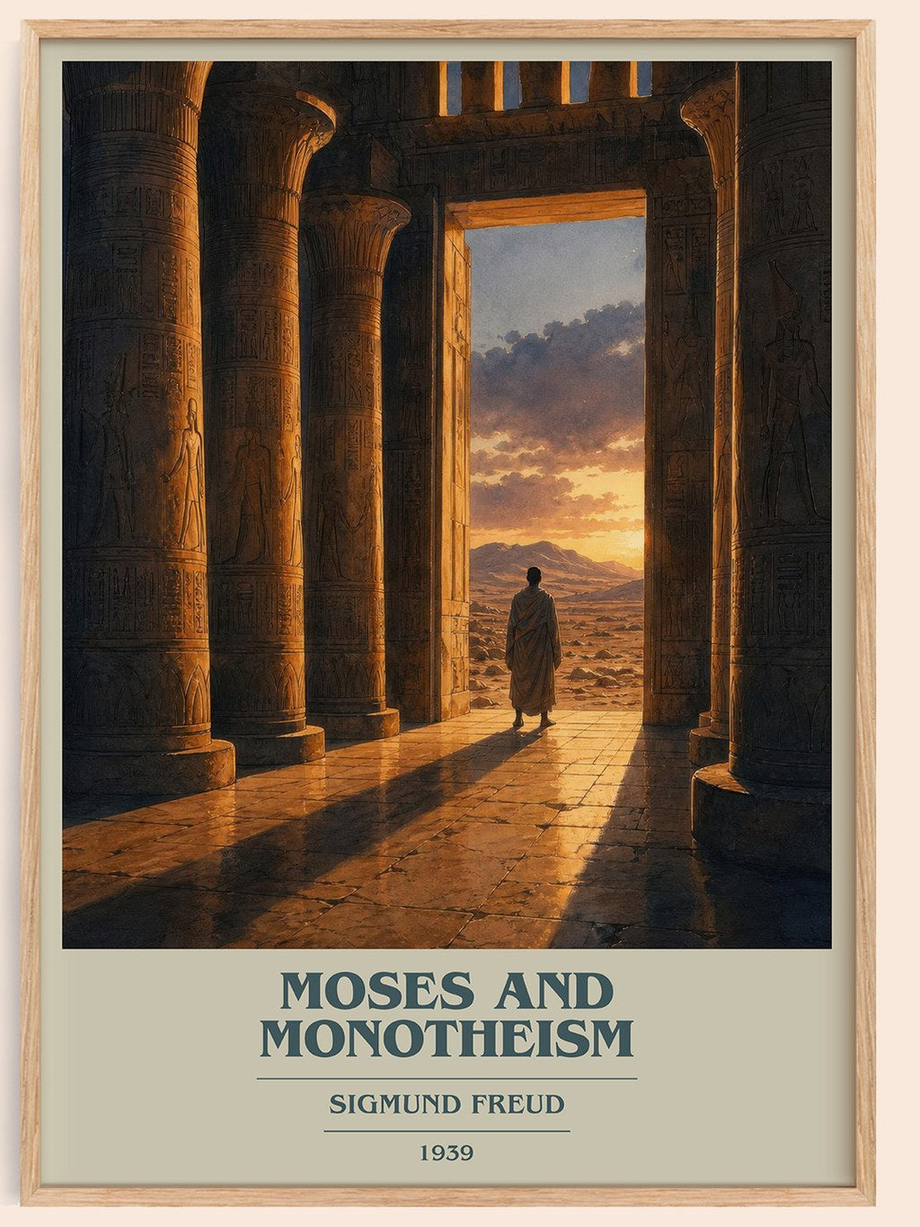 Moses and monotheism book cover book poster by Sigmund Freud – framed literary art print
