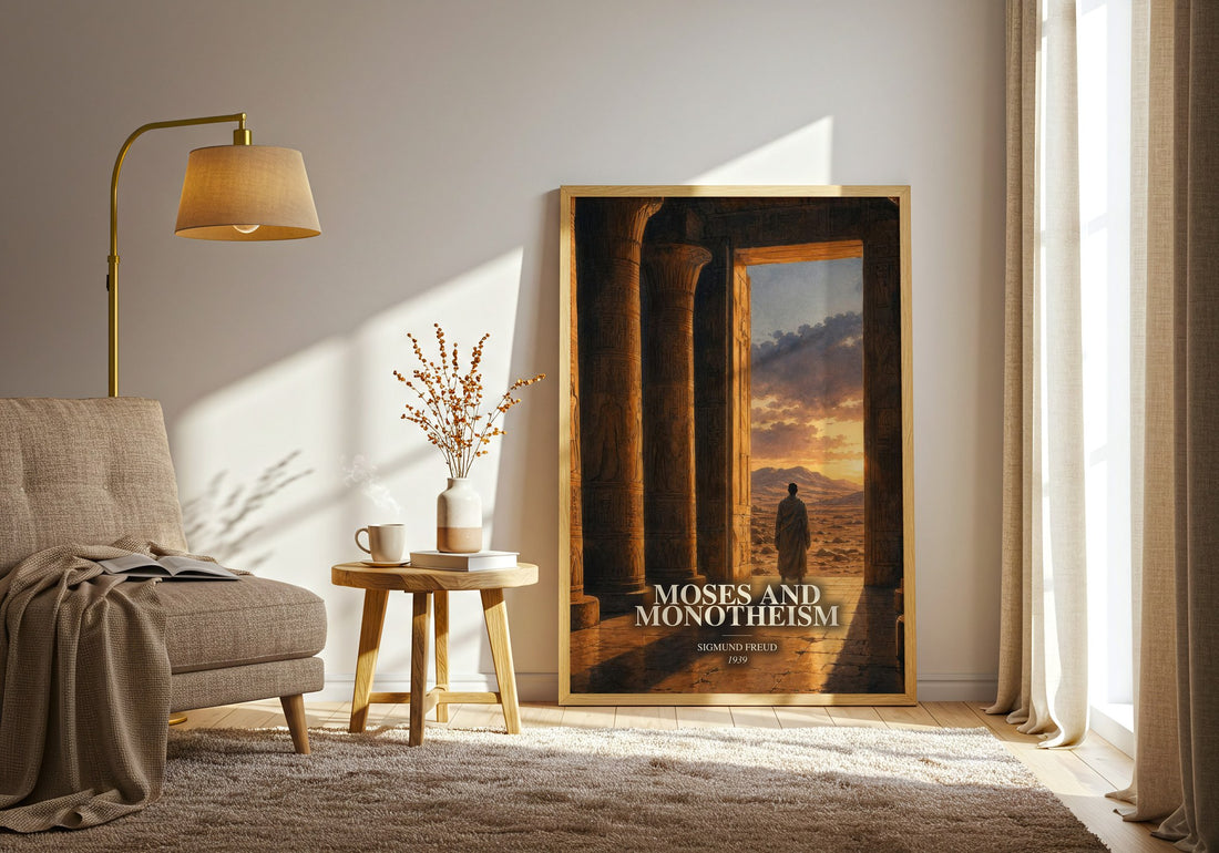 Moses and monotheism watercolour print in frame leaning in hallway – philosophy wall art