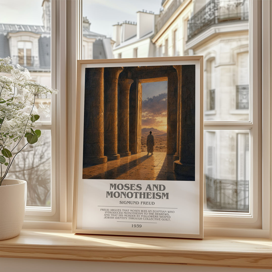 Moses and monotheism bookish poster colour and style options – Sigmund Freud book art (mockup)