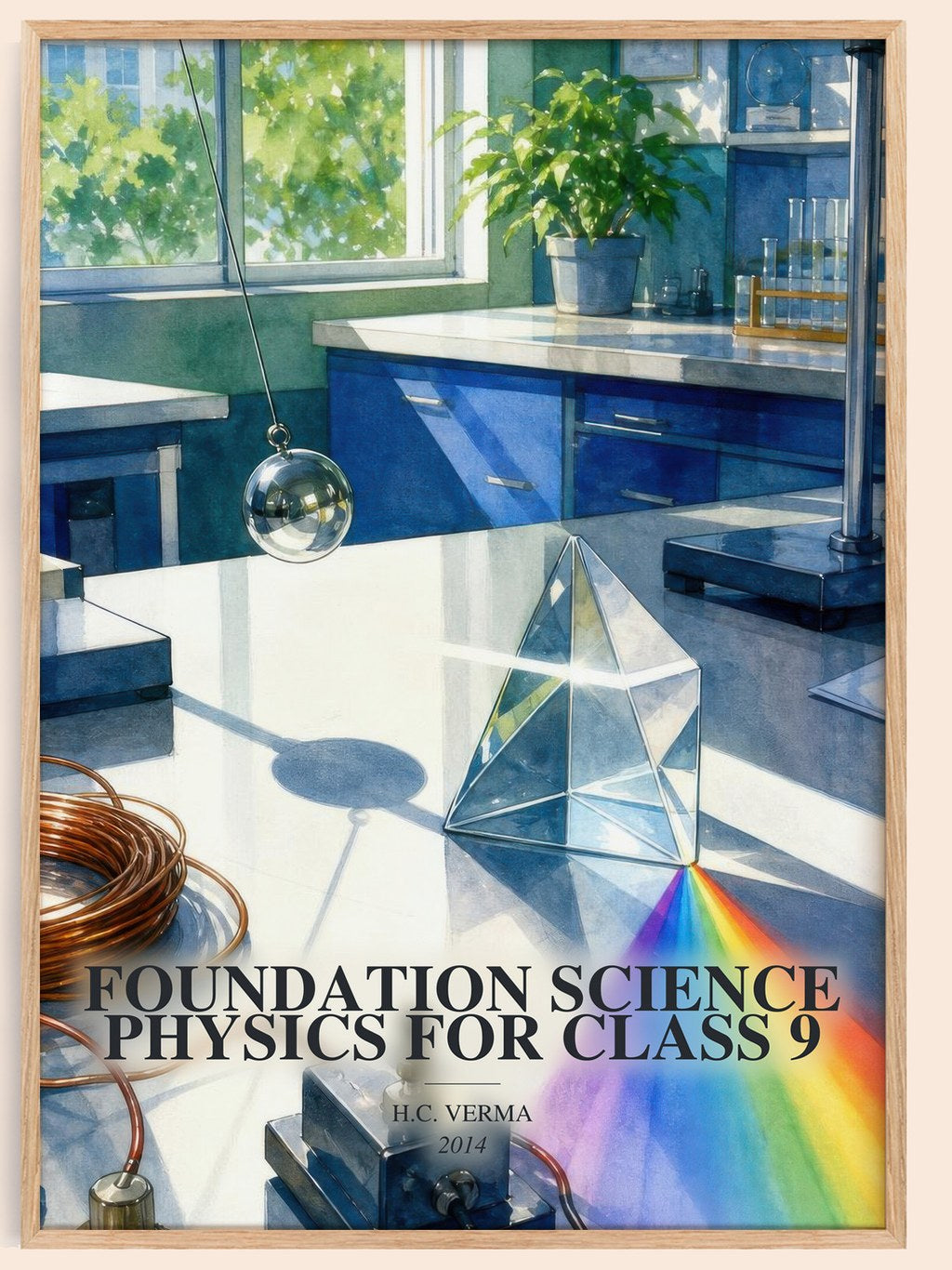 Foundation Science Physics for Class 9 watercolour book poster by H.C. Verma – framed literary art print