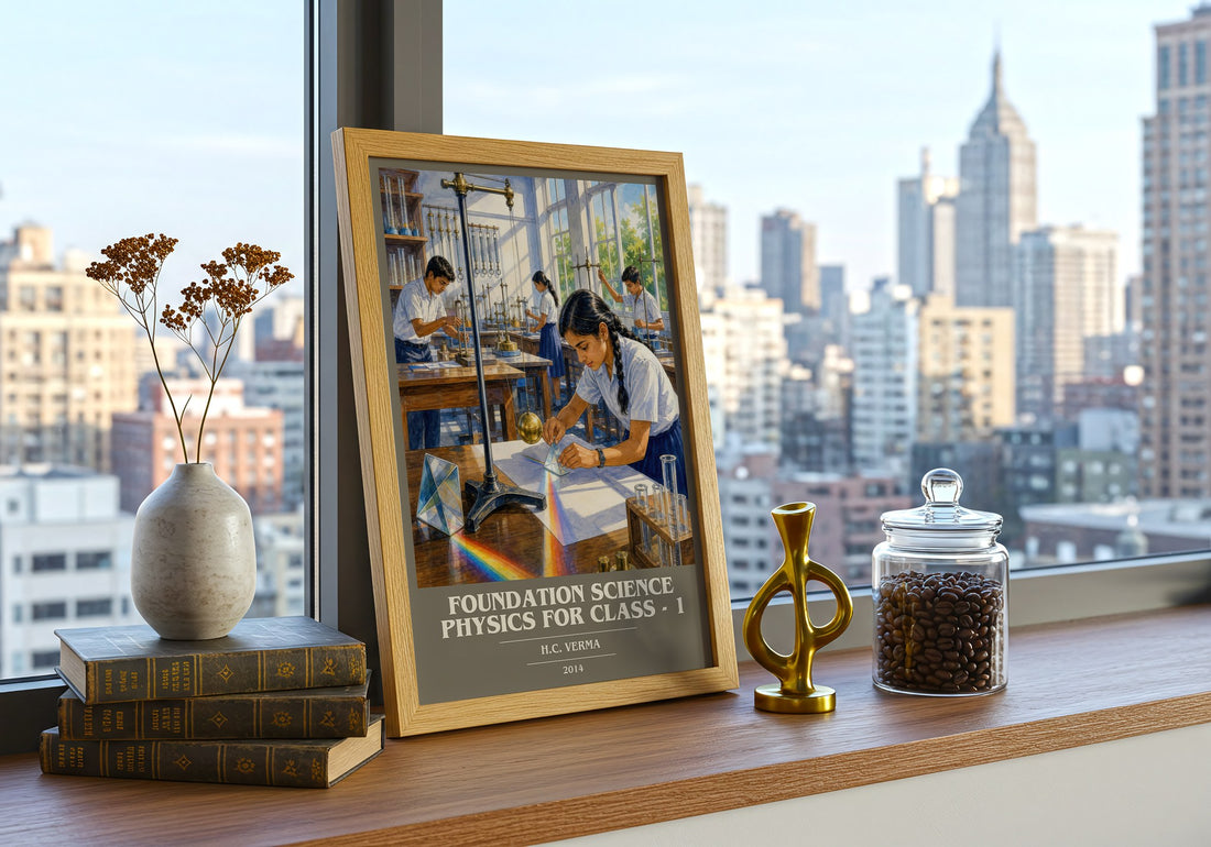 Foundation Science Physics for Class - 1 book cover print framed by window – literary home decor