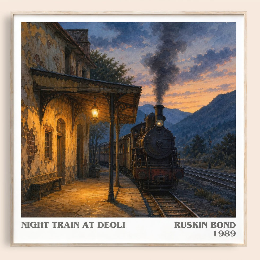 Night Train at Deoli literary book poster by Ruskin Bond – framed literary art print