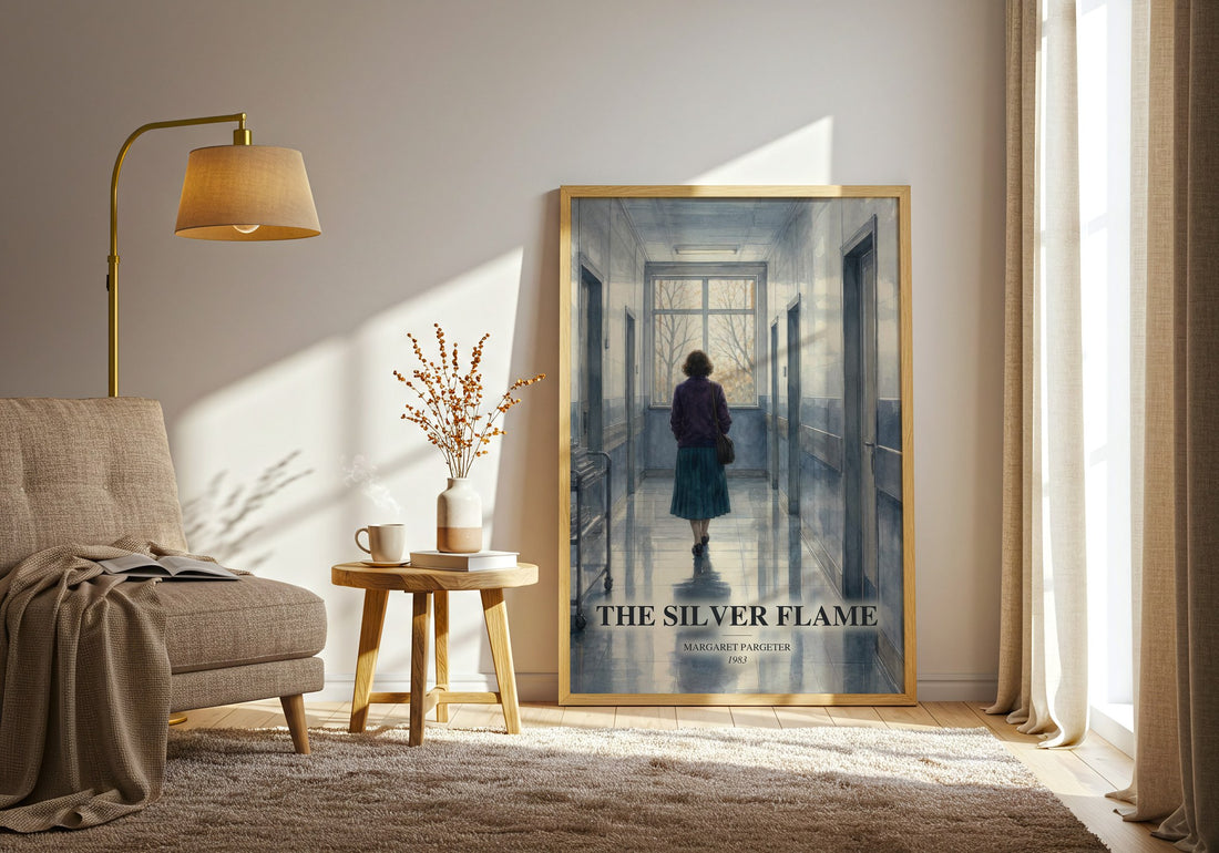 The silver flame watercolour print in frame leaning in hallway – romance wall art