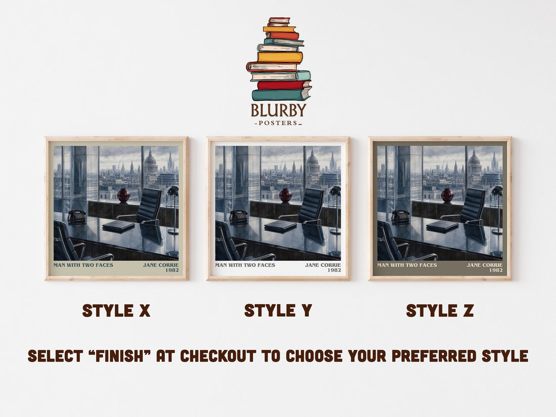 Man with two faces literary print in frame leaning in hallway – romance wall art (mockup)