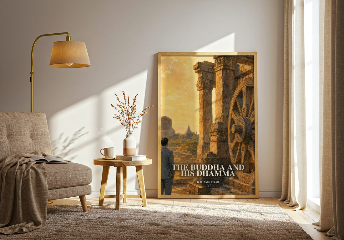 The Buddha and his Dhamma watercolour print in frame leaning in hallway – philosophy wall art