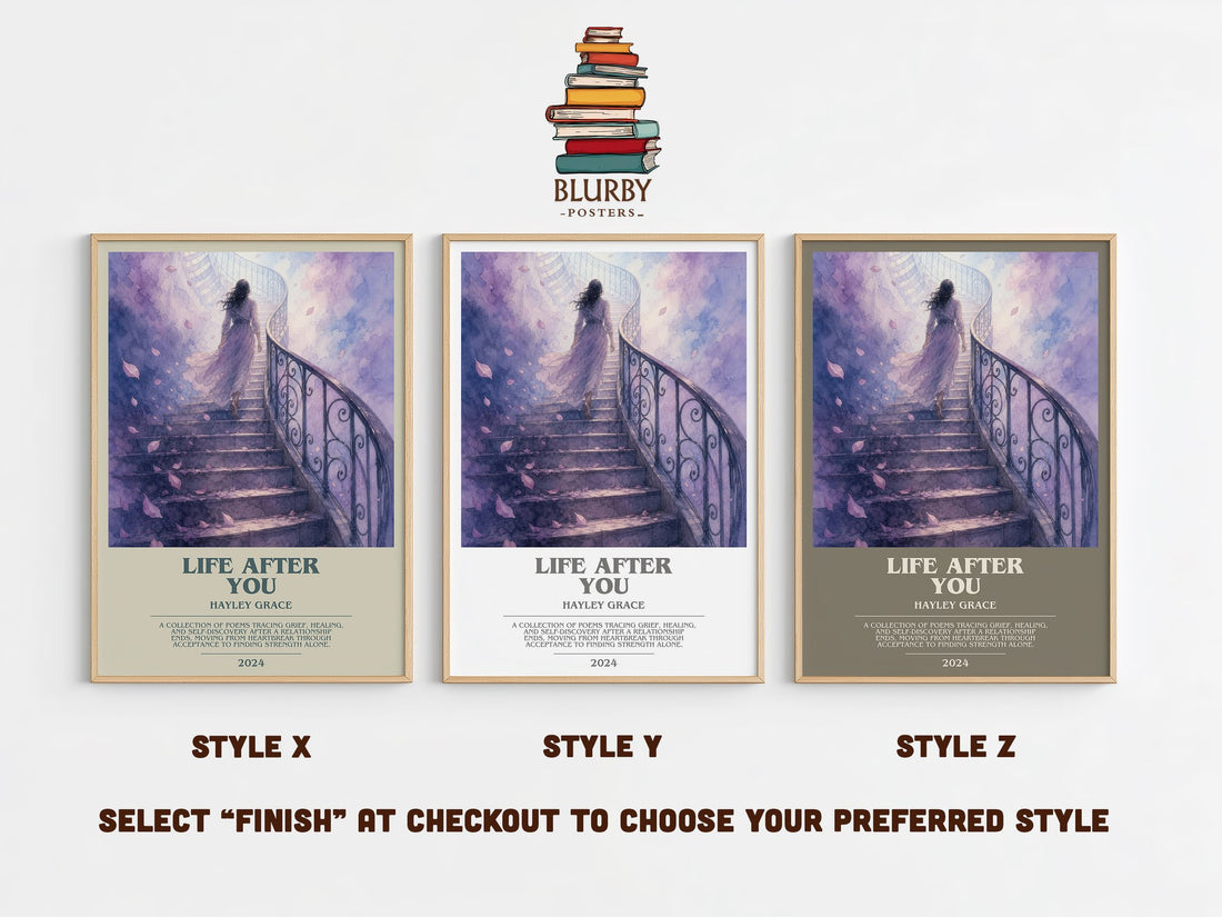 life after you bookish print in frame leaning in hallway – contemporary fiction wall art (mockup)