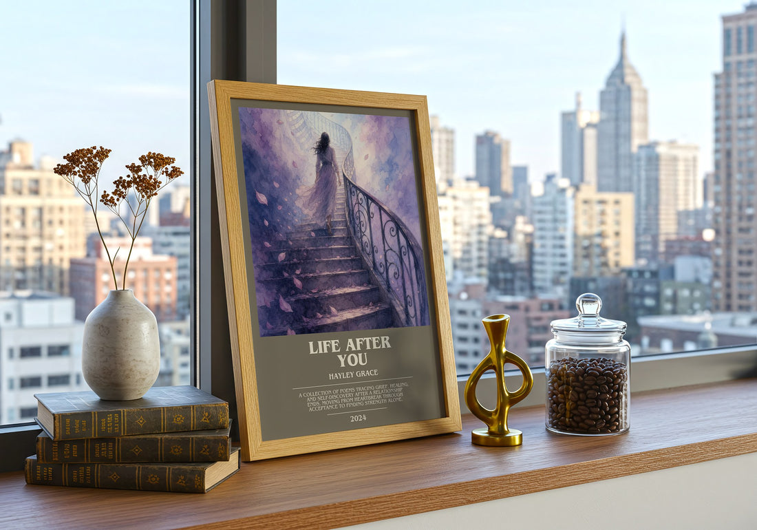life after you bookish print framed by window – literary home decor