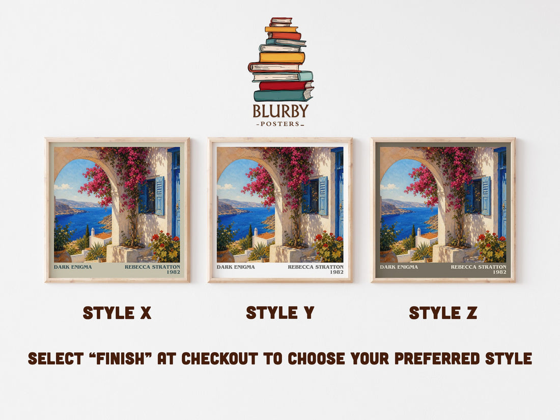 Dark Enigma literary print in frame leaning in hallway – romance wall art (mockup)