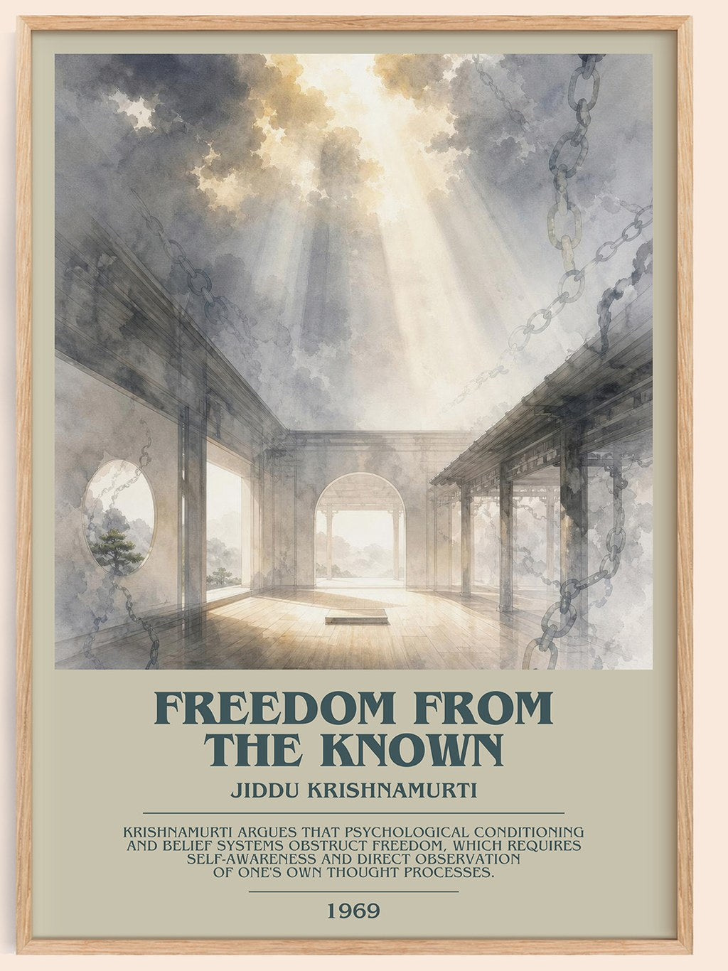 Freedom from the Known bookish book poster by Jiddu Krishnamurti – framed literary art print