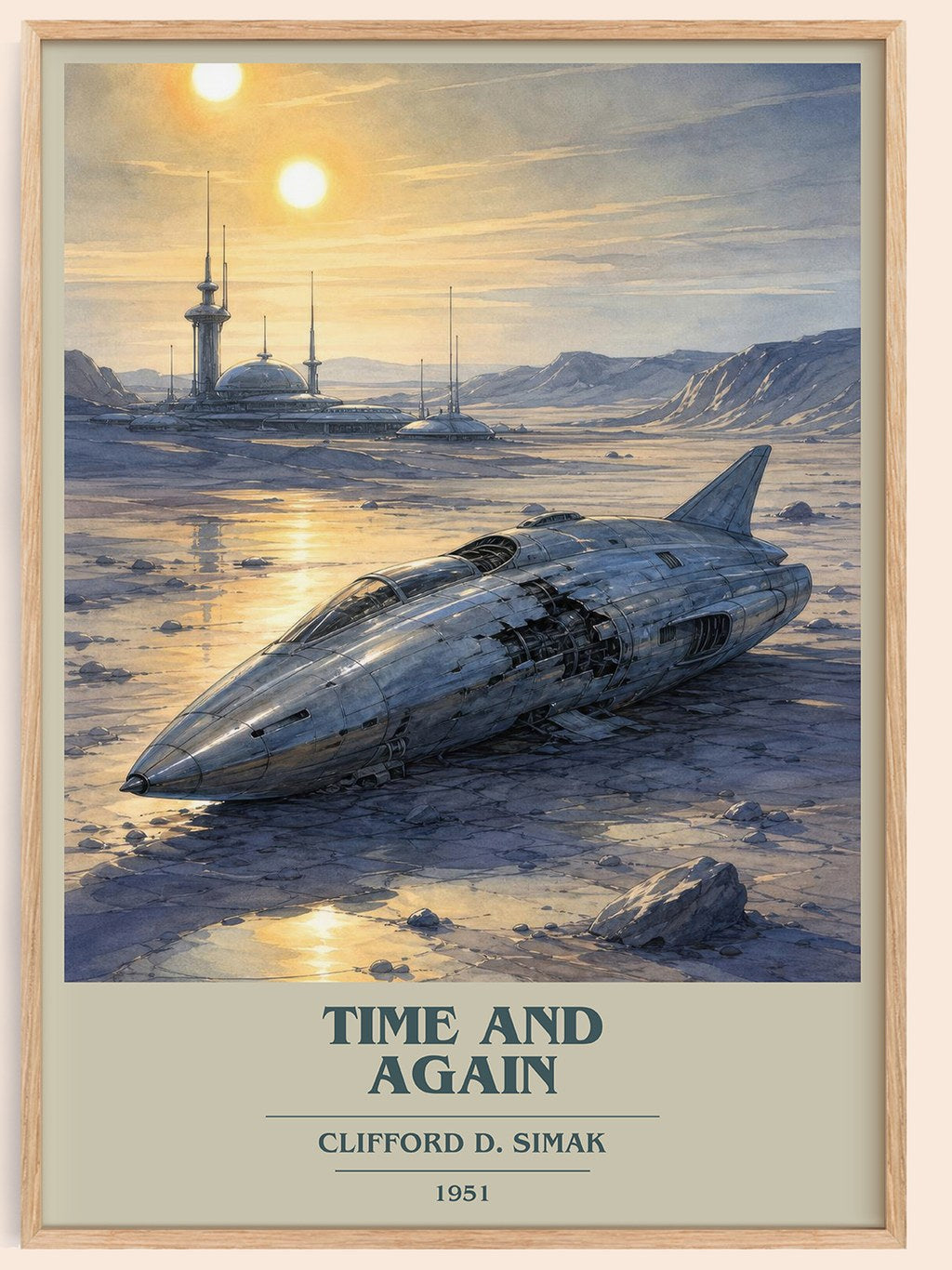 Time and again book cover book poster by Clifford D. Simak – framed literary art print