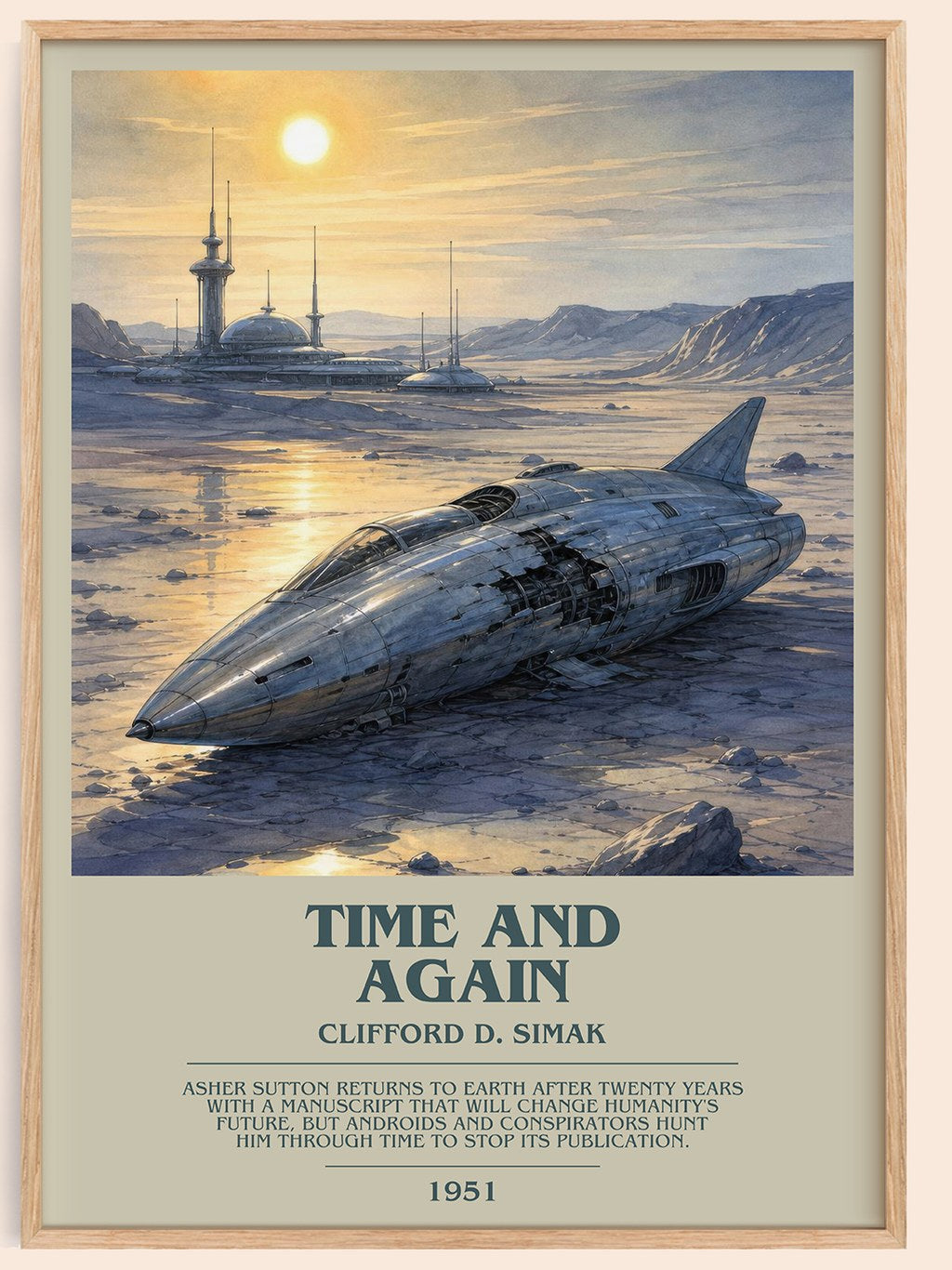 Time and again bookish book poster by Clifford D. Simak – framed literary art print
