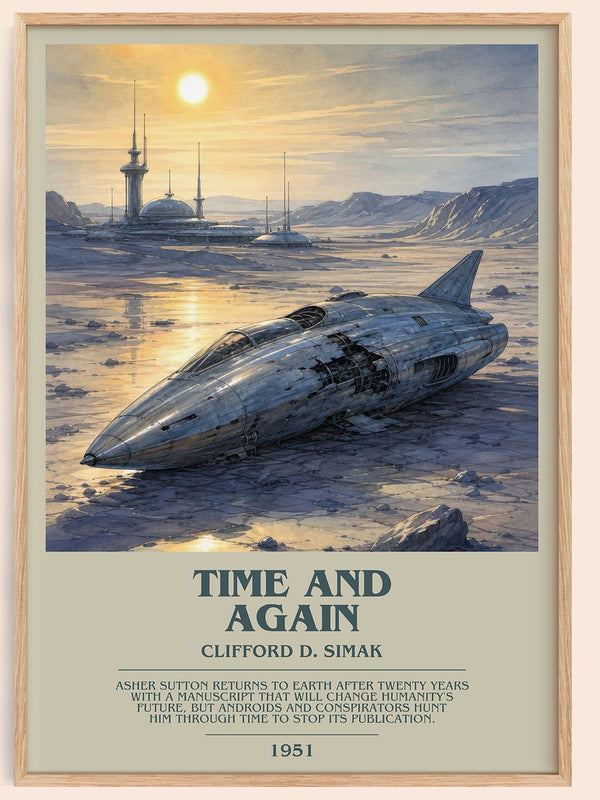 Time and again bookish book poster by Clifford D. Simak – framed literary art print