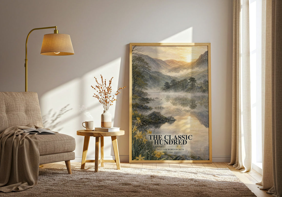 The Classic Hundred watercolour print in frame leaning in hallway – poetry wall art
