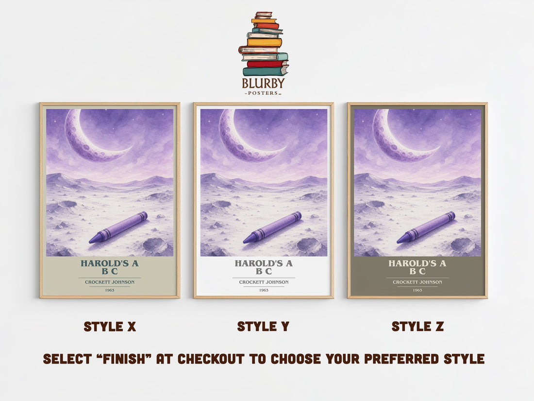 Harold's A B C book cover print in frame leaning in hallway – childrens wall art (mockup)