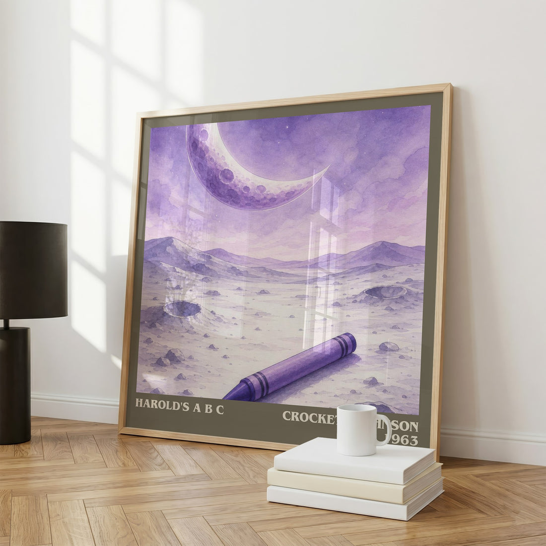 Harold's A B C literary print framed by window – literary home decor