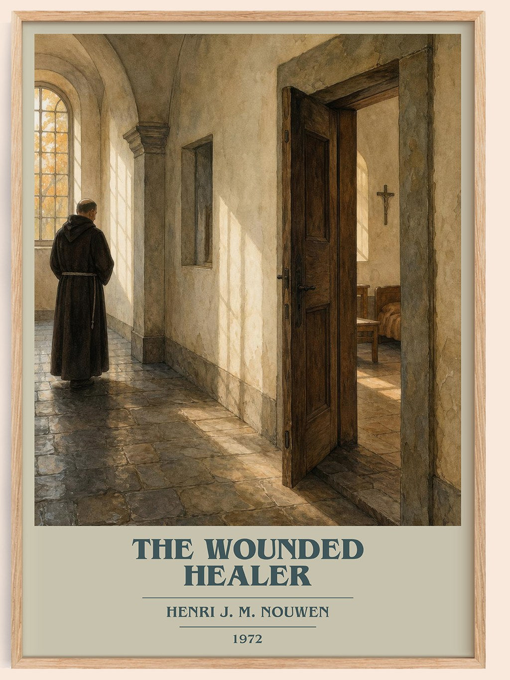 The wounded healer book cover book poster by Henri J. M. Nouwen – framed literary art print